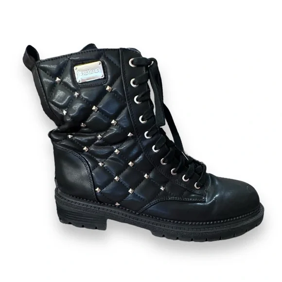Women’s 11 Bebe Black Dorienne Studded Quilted Lace Up Combat Boot - Picture 14 of 16